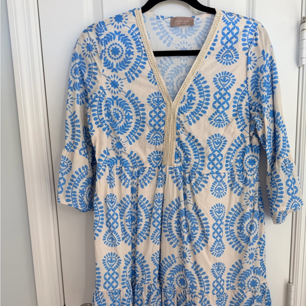 Blue and White Patterned Women's Dress
